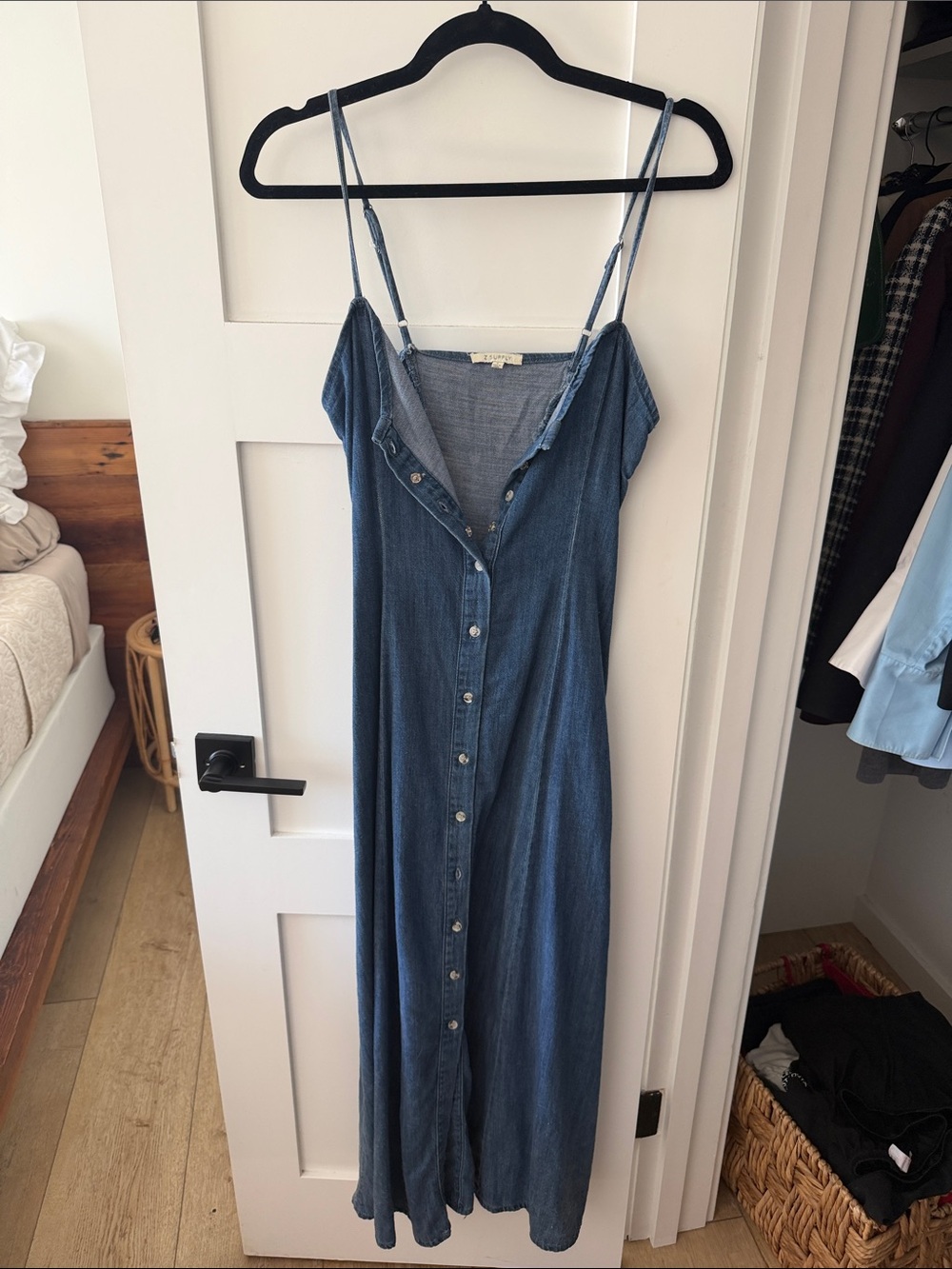 Z Supply Denim Button-Front Spaghetti Strap Maxi Dress - Blue